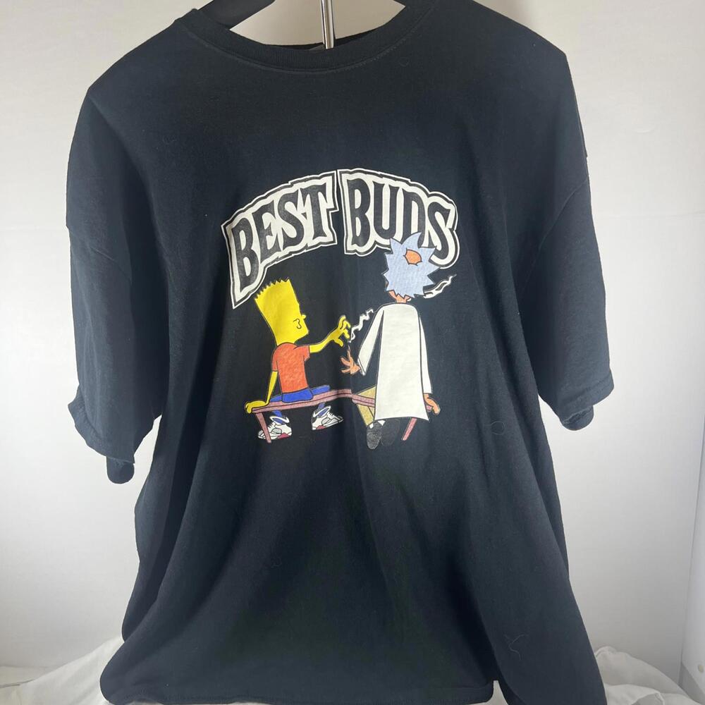 Backwoods Bart Simpson Best Buds Y2K Men's Black T-Shirt Size 2XL Gildian Cotton